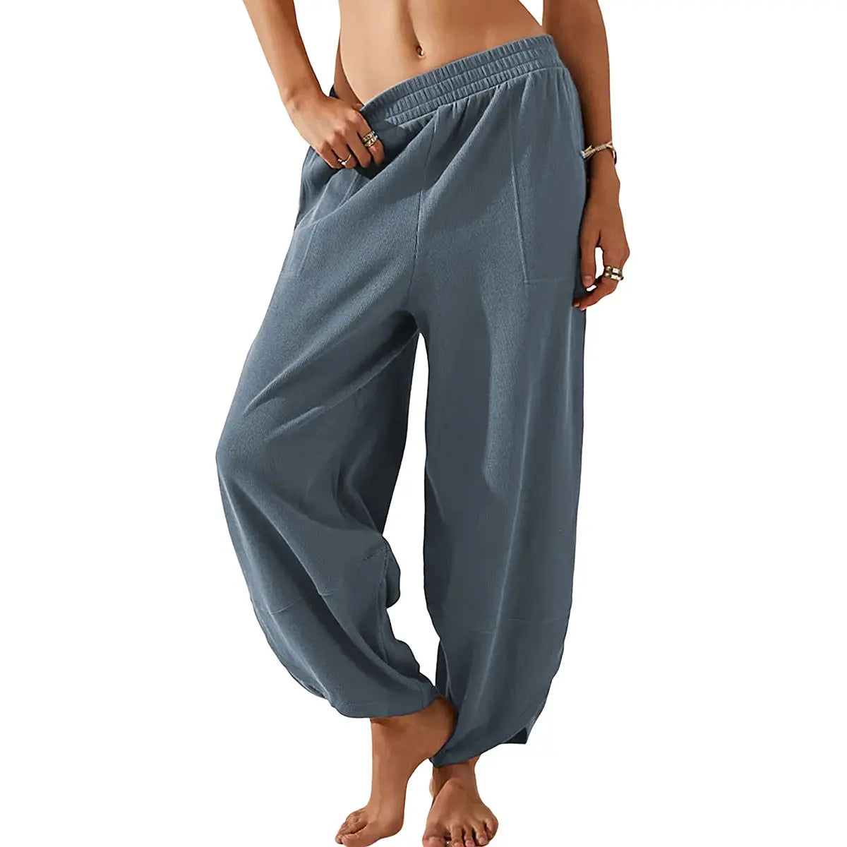 UANEO SummerVibes Women's Baggy Wideleg Pants Casual Elastic Waisted Palazzo Harem Pants with Pockets