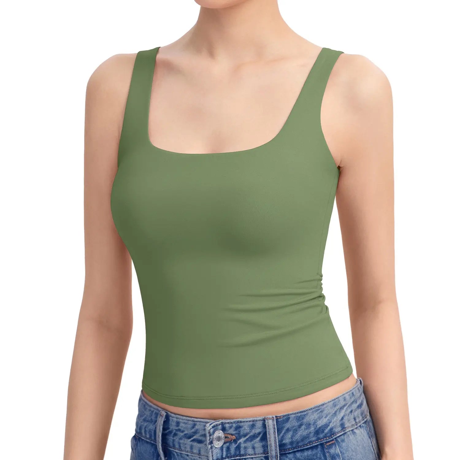 Women's Square Neck Tank Top, Wide Strap Buttery Soft Cami, Double Layer Stretchy Top, Comfortable Everyday Essential summerwins