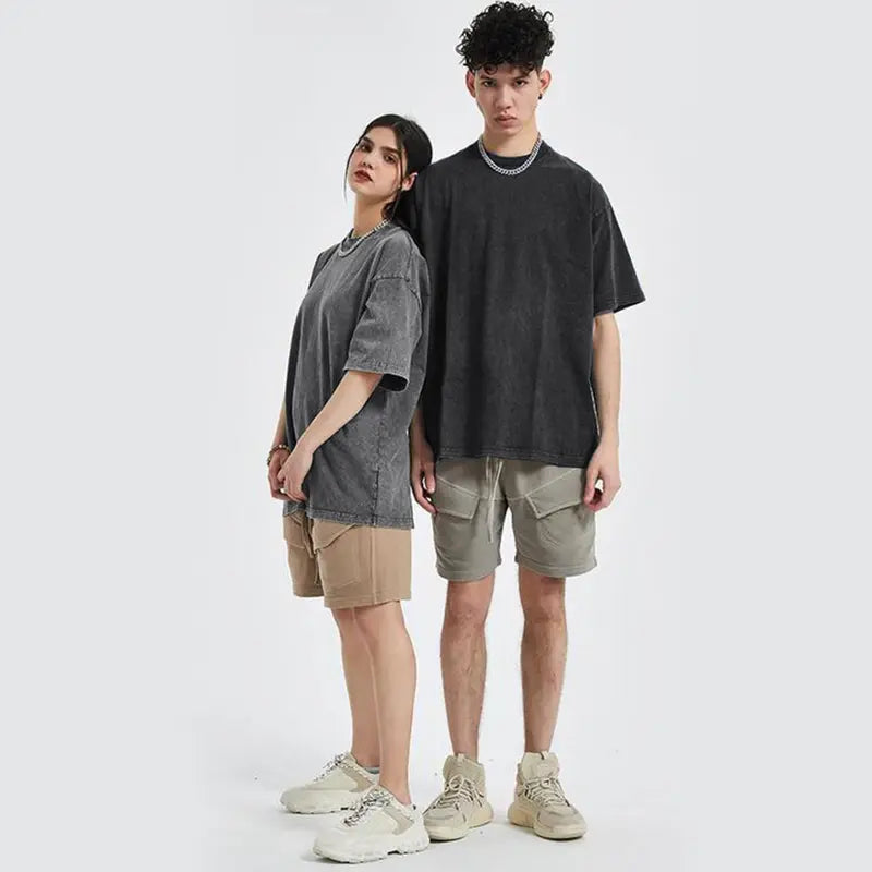 MoonYi 3 Pack Women's Oversized T Shirts Acid Wash Cotton Crew Neck Half Short Sleeve Summer Unisex Tees Casual Loose Fit Solid Streetwear Comfortable Tops Basic Womenswear Plain Tshirt