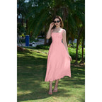 Women's Casual Sleeveless Square Neck A-Line Solid Slim Flowy Long Dress with Pockets & Back Tie Detail Design