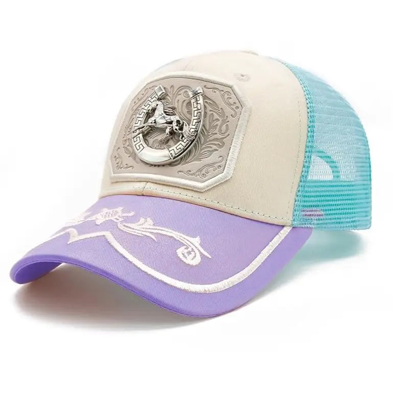 Western Trucker Hat für Herren Damen Vintage Cowboy Country Hüte mit Hufeisen-Stickerei & Snapback Passform für Western-Outfit