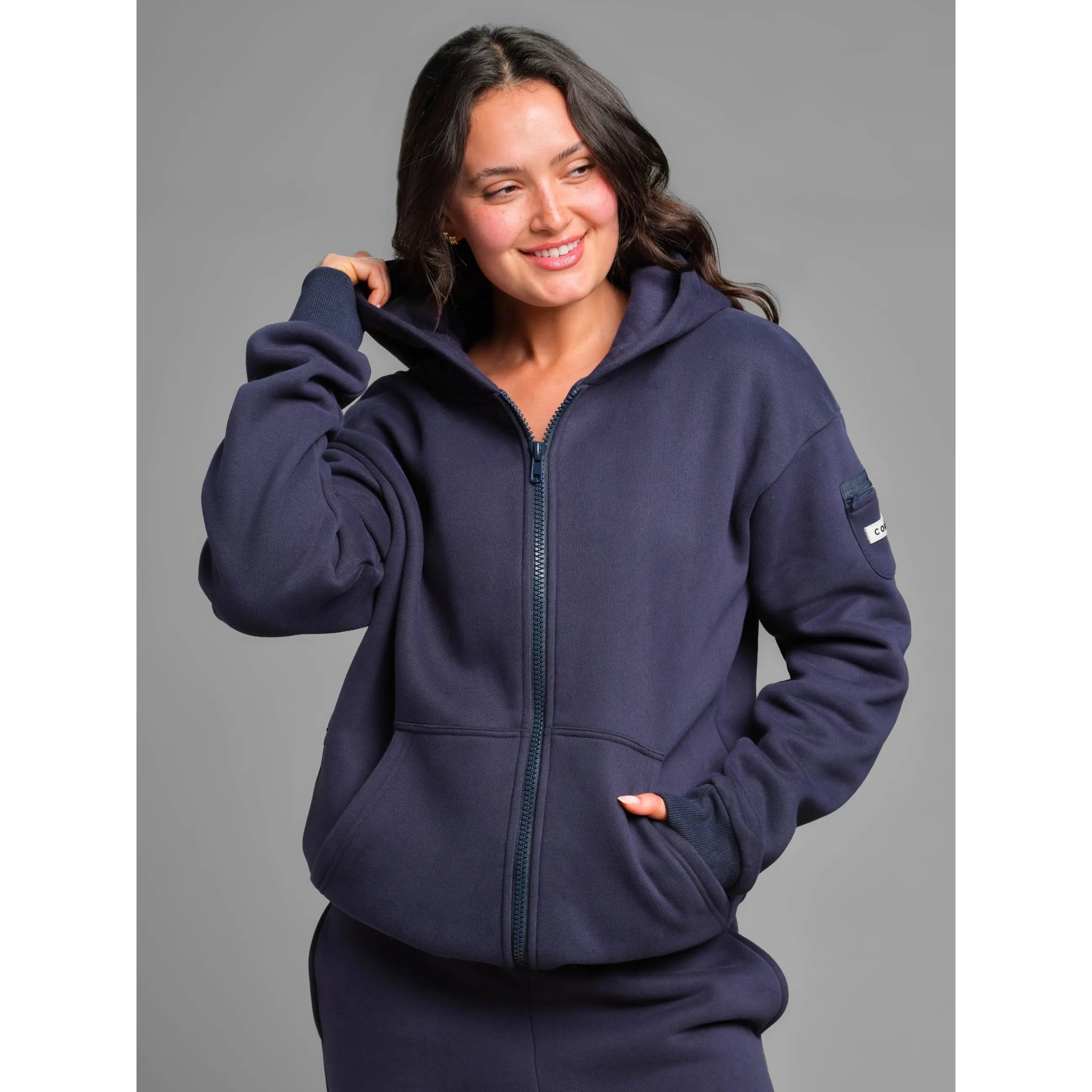 Reise-Essentials Kapuzenjacke mit Reißverschluss | Sweatshirt mit Reißverschlusstaschen für Reisen