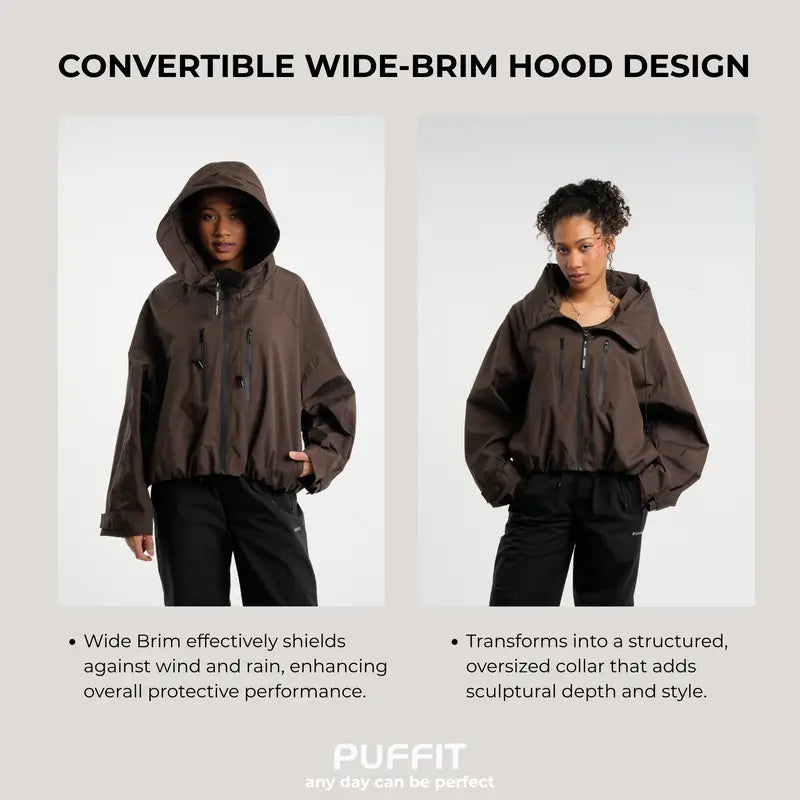 PUFFITER Short One-Size Rain Jacket With Pleated Hem,Hooded Jacket,Waterproof Jacket,Women Jacket,Wide-Brim Hood,Adjustable Cuffs,Zips,Outdoor Sport,Jacket,Statements,Windbreaker,Spring,Dog Walking,School Running,Football Mum,Stylish