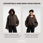 PUFFITER Short One-Size Rain Jacket With Pleated Hem,Hooded Jacket,Waterproof Jacket,Women Jacket,Wide-Brim Hood,Adjustable Cuffs,Zips,Outdoor Sport,Jacket,Statements,Windbreaker,Spring,Dog Walking,School Running,Football Mum,Stylish