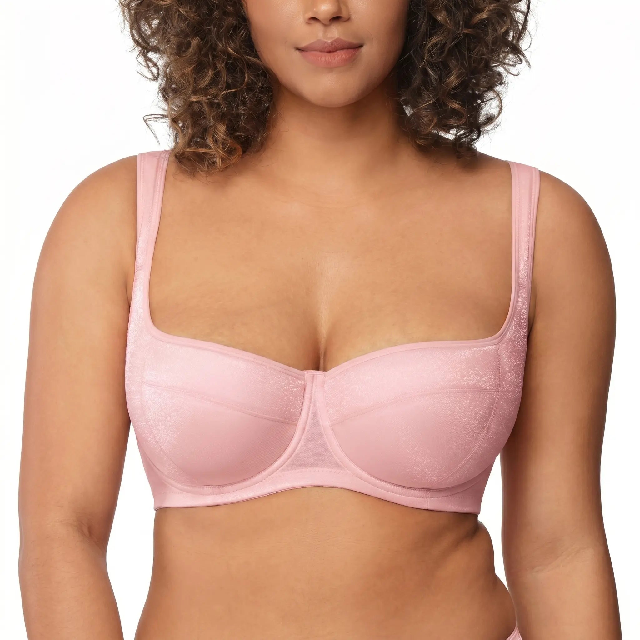 ISHA Starry Night 4mm Lightly Padded Plus Size Lifting Support Add 0.5-1 Cup Size Balconette Bra Underwire Glass Shimmer Fabric U Shaped Back Smoothing Wider Padded Straps Sexy Demi Low Cut Natural Push Up for Big Bust Women Daily Lingerie