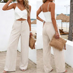 Tanming Womens Cotton Linen Pants Casual Button Up High Waisted Wide Leg Trousers Minimalist Basic Breathable Fabric Casual Loose Comfy Summer Beach Trousers,summerwins