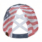 C.C Patriotic Adjustable Women’s Baseball Cap Cotton Brushed Embroidered Hat with Criss-Cross Elastic Band American Flag Mesh Back Durable Accessory Fit Perfect for Memorial day and July 4th