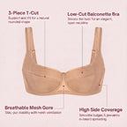 ISHA Starry Night 4mm Lightly Padded Plus Size Lifting Support Add 0.5-1 Cup Size Balconette Bra Underwire Glass Shimmer Fabric U Shaped Back Smoothing Wider Padded Straps Sexy Demi Low Cut Natural Push Up for Big Bust Women Daily Lingerie