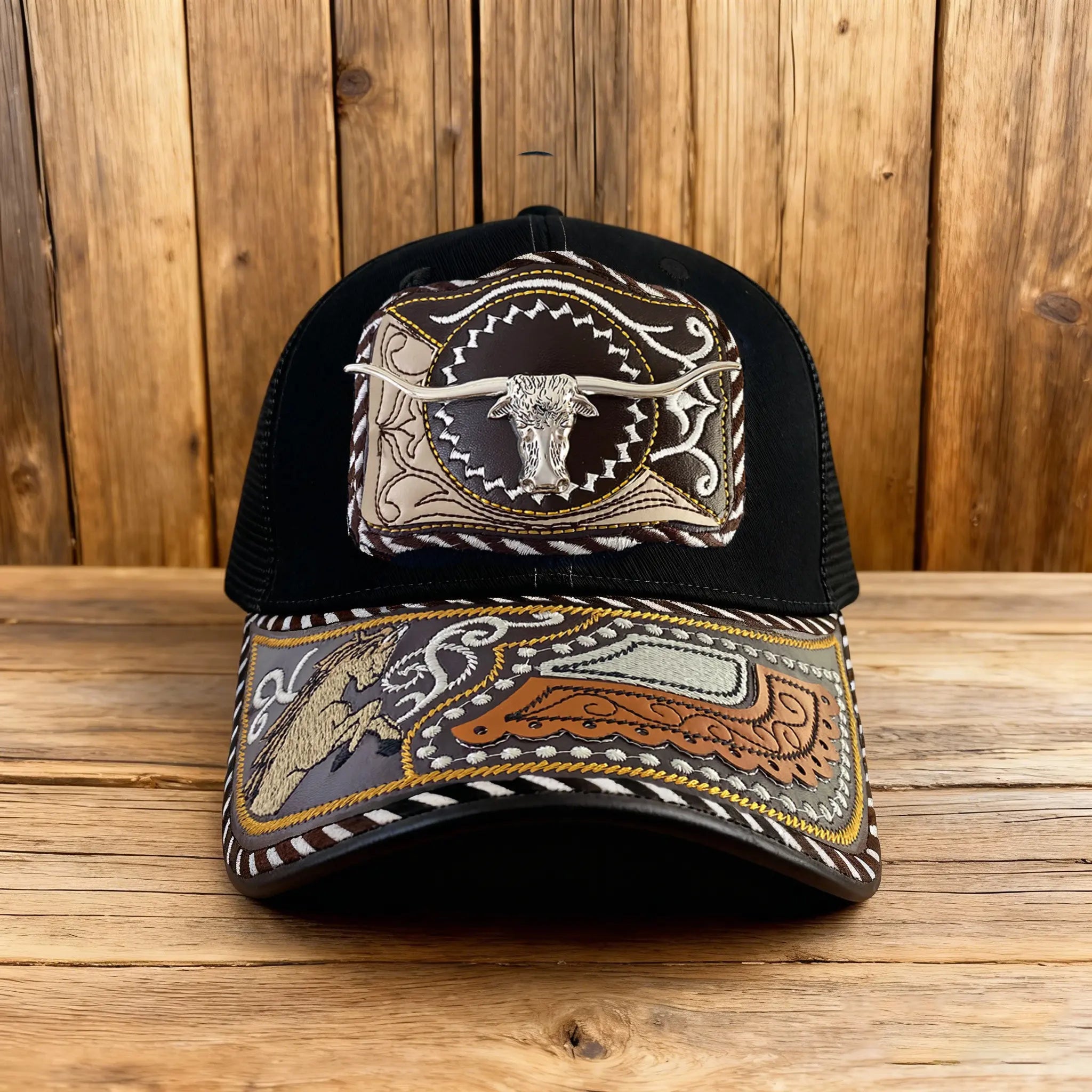 Western Trucker Hat für Herren Damen Vintage Cowboy Country Hüte mit Hufeisen-Stickerei & Snapback Passform für Western-Outfit