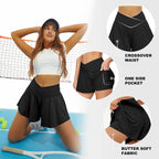 FireSwan Crossover Athletic Shorts for Women 2 in 1 Flowy Running Shorts with Pockets Spandex Butterfly Workout Tennis Skorts#Summervibes
