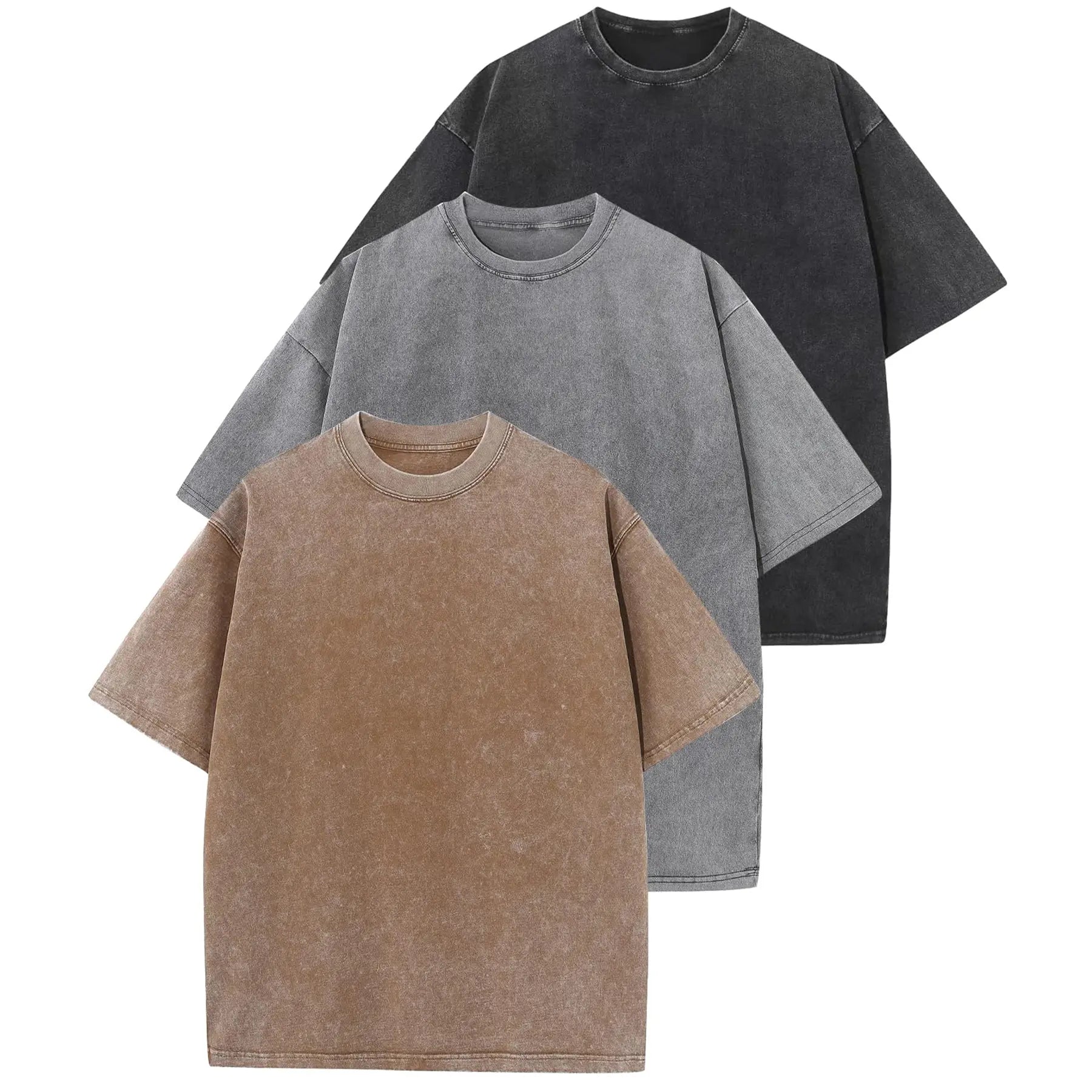 MoonYi 3 Pack Women's Oversized T Shirts Acid Wash Cotton Crew Neck Half Short Sleeve Summer Unisex Tees Casual Loose Fit Solid Streetwear Comfortable Tops Basic Womenswear Plain Tshirt