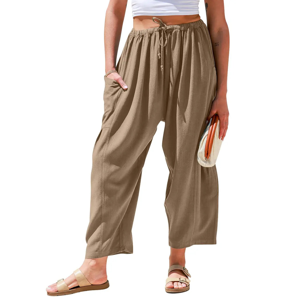 TARES Womens Linen Blend Wide Leg Pants Oversize Casual Loose Fit Beach Palazzo Harem Pants with Pockets Vacation summer outfits Womenswear