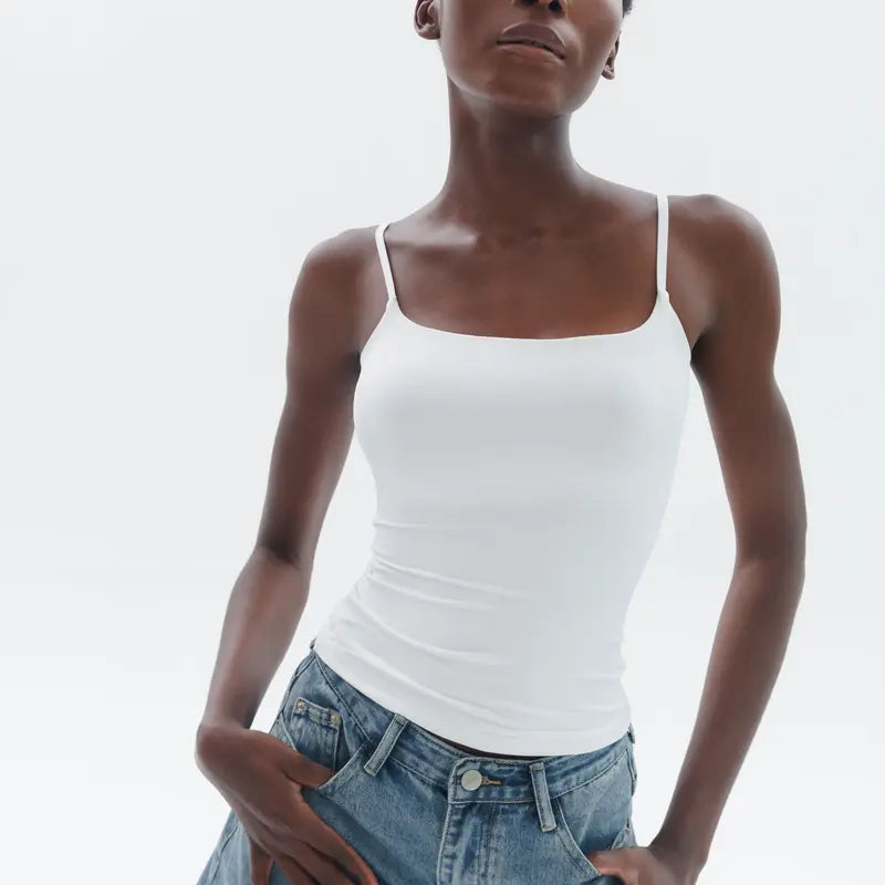 Spaghetti Strap Tank Top, Double Layer Not See-Through Cami, Buttery Soft Stretchy Top, Minimal Chic Essential summerwins