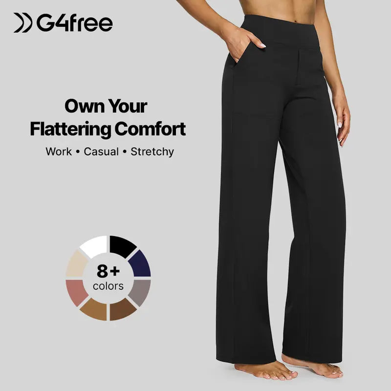 FreeG4 Loose High-Waist Business Casual Pants Yoga Pants Women Wide Leg Pants with Pockets Comfortable Athletic Sweatpants