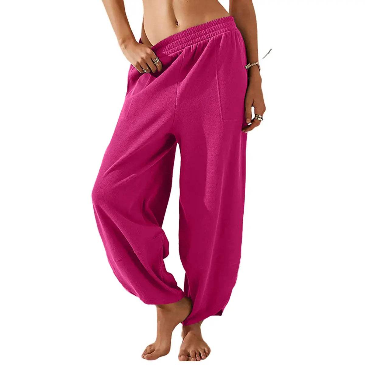 UANEO SummerVibes Women's Baggy Wideleg Pants Casual Elastic Waisted Palazzo Harem Pants with Pockets