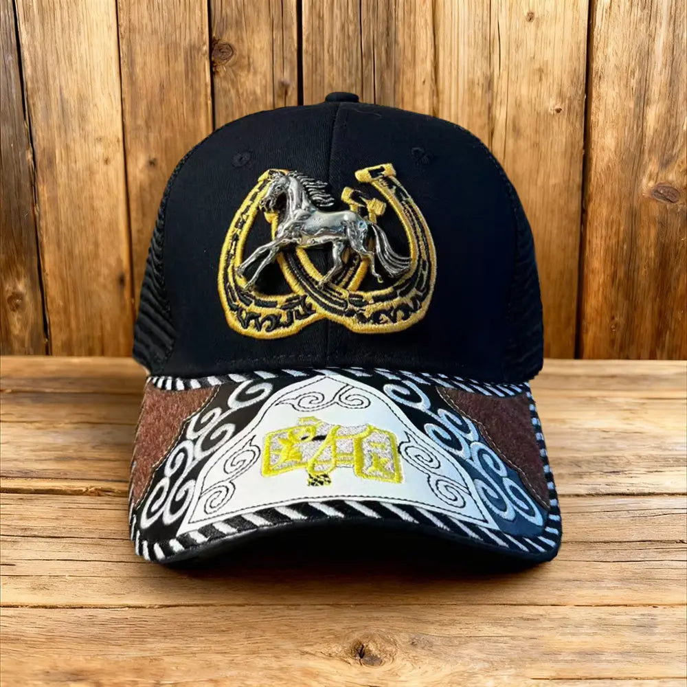 Western Trucker Hat für Herren Damen Vintage Cowboy Country Hüte mit Hufeisen-Stickerei & Snapback Passform für Western-Outfit