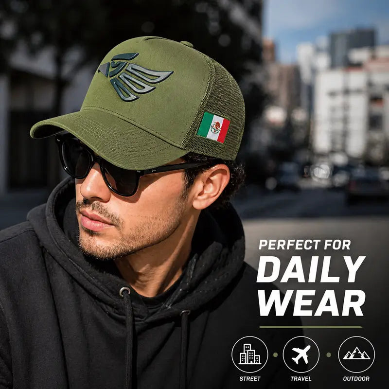 Unisex Mexican Eagle Label Baseball Net Caps Spring Summer Outdoor Adjustable Casual Hats Dad Hat Sunscreen Hat Snapback Trucker Hats Black Snapback