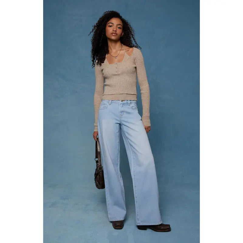 Psunan Women's Casey Low Rise Baggy Jeans Lighter Blue