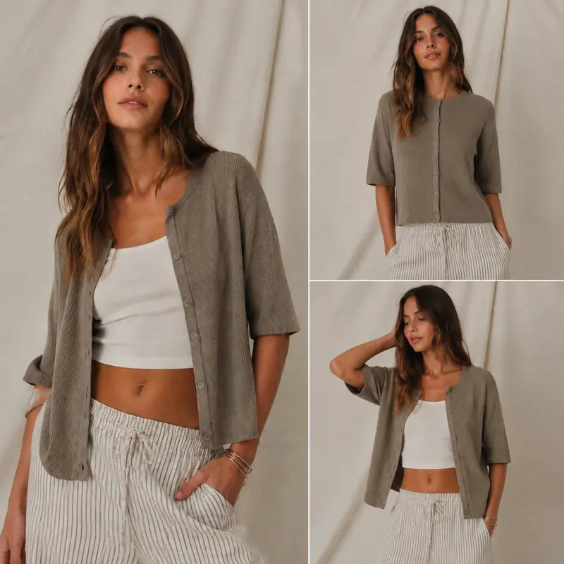 Tanming Women's Short Sleeve Cardigan Sweater - Crew Neck, Soft Ribbed Knitting Fabric, Button-Down, Fitted, Lightweight Breathable Clothes for Casual Office, Spring Summer Layering Cover Up (Women's Tops) #SpringStatements