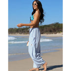 【SS26 Collection】Womens Wide Leg Gingham Striped Plaid Pants Casual Barrel Loose Drawstring Low Waist Palazzo Harem Pants with Pockets