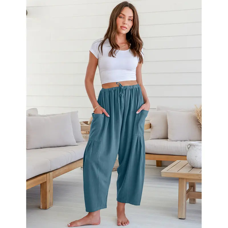 TARES Womens Linen Blend Wide Leg Pants Oversize Casual Loose Fit Beach Palazzo Harem Pants with Pockets Vacation summer outfits Womenswear