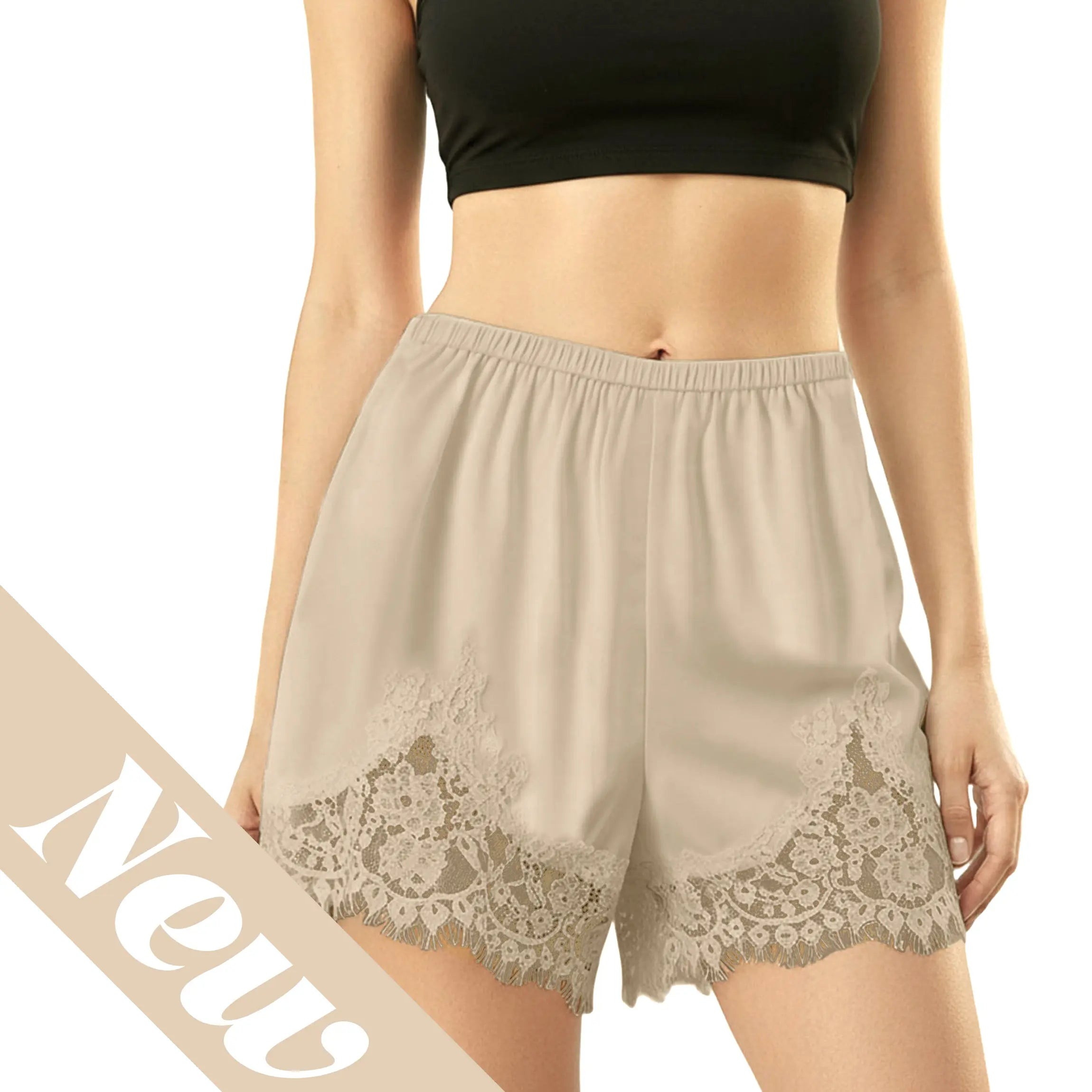 Buenoble Silky Lace Trim Shorts for Women Elegant Satin Lounge Shorts Fall Winter Chic OOTD