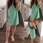 Tanming Damen Ärmelloses Sommerkleid zum 4. Juli, V-Ausschnitt, gestreiftes sportliches Minikleid mit integrierten Shorts – Fitnesskleidung, Athleisure, Strandoutfits, Sommerkleider