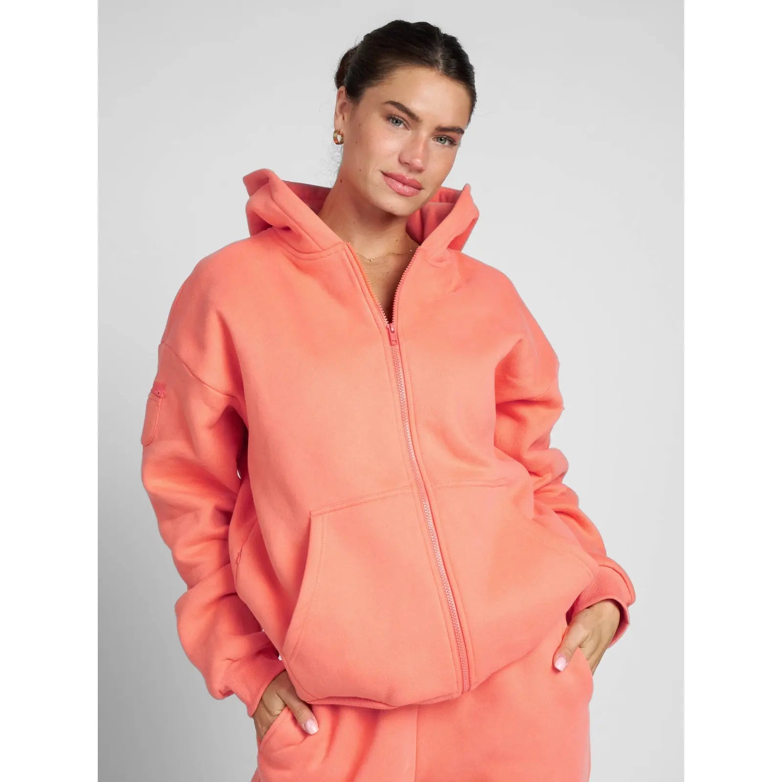 Reise-Essentials Kapuzenjacke mit Reißverschluss | Sweatshirt mit Reißverschlusstaschen für Reisen