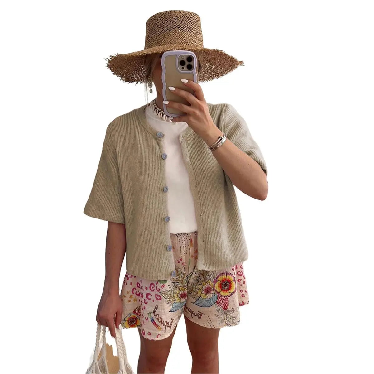 Tanming Women's Short Sleeve Cardigan Sweater - Crew Neck, Soft Ribbed Knitting Fabric, Button-Down, Fitted, Lightweight Breathable Clothes for Casual Office, Spring Summer Layering Cover Up (Women's Tops) #SpringStatements