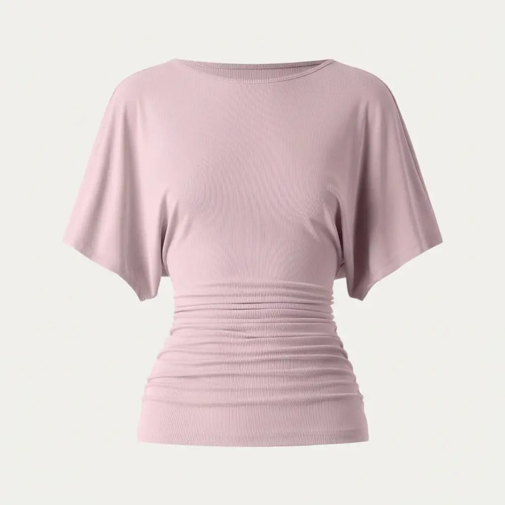 OGL Effortless Boatneck Batwing Sleeve Side Ruched Top - Stylish & Comfortable Women's Fashion baju kelawar outfit Quiet Luxury Essential cute spring clothes women's summer tops tiktokshopmemorialday summerwins