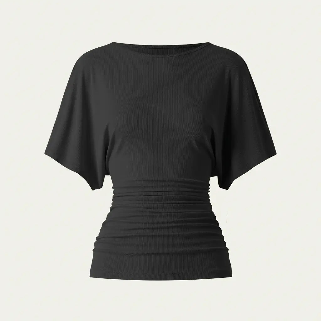 OGL Effortless Boatneck Batwing Sleeve Side Ruched Top - Stylish & Comfortable Women's Fashion baju kelawar outfit Quiet Luxury Essential cute spring clothes women's summer tops tiktokshopmemorialday summerwins