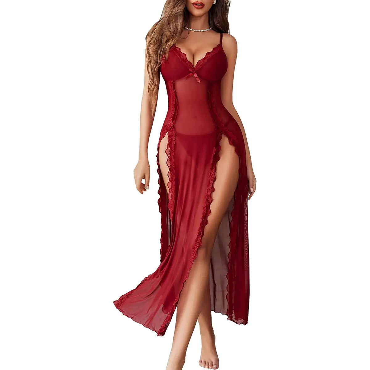 Avidlove Women's Lace Nightgown - Floral Mesh Chemise with V-Neck & Side Splits - Fitted Loungewear for Comfortable Wear - Soft Lightweight Lingerie SpringStatements Womenswear Sleeveless
