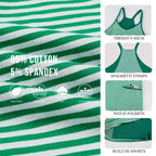 Tanming Damen Ärmelloses Sommerkleid zum 4. Juli, V-Ausschnitt, gestreiftes sportliches Minikleid mit integrierten Shorts – Fitnesskleidung, Athleisure, Strandoutfits, Sommerkleider