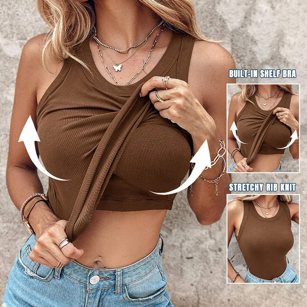 ChicMe Built-in Bra Tank Top Ribbed Racerback Tops Women Going Out Tops Everyday Basic Tanks Padded Tops