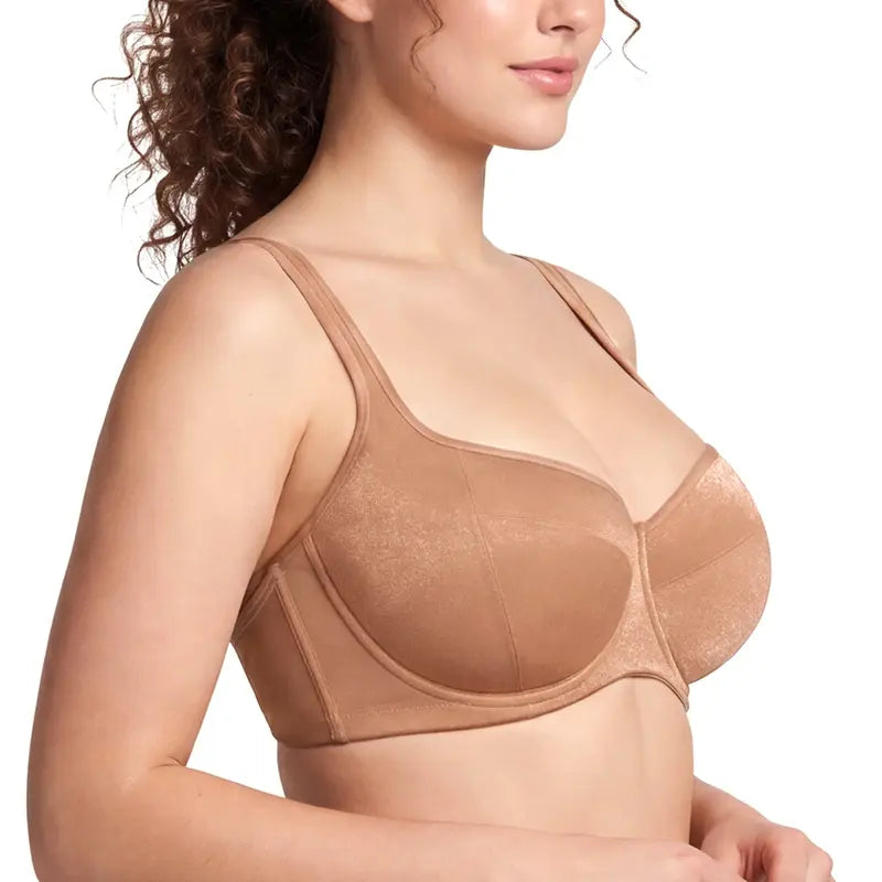ISHA Starry Night 4mm Lightly Padded Plus Size Lifting Support Add 0.5-1 Cup Size Balconette Bra Underwire Glass Shimmer Fabric U Shaped Back Smoothing Wider Padded Straps Sexy Demi Low Cut Natural Push Up for Big Bust Women Daily Lingerie