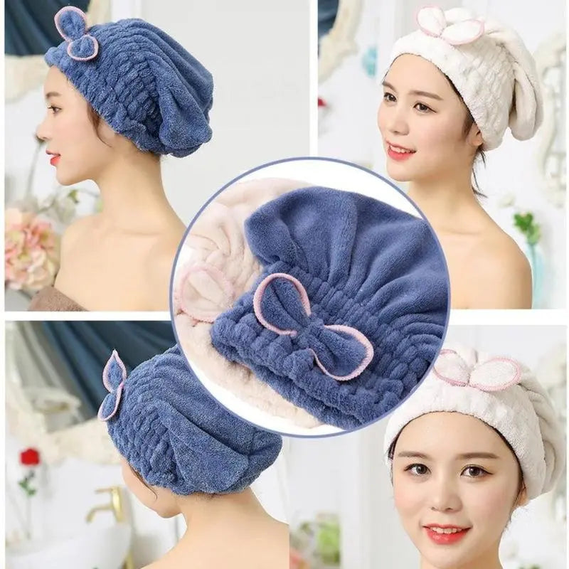 Women's 3-Piece Shiny Light Microfiber Hair Towel Caps, Super Absorbent Towel, Extra Soft, Fast Drying Plain Turban Wraps, 1 Size Fits All, Nighttime Wet Hair Use