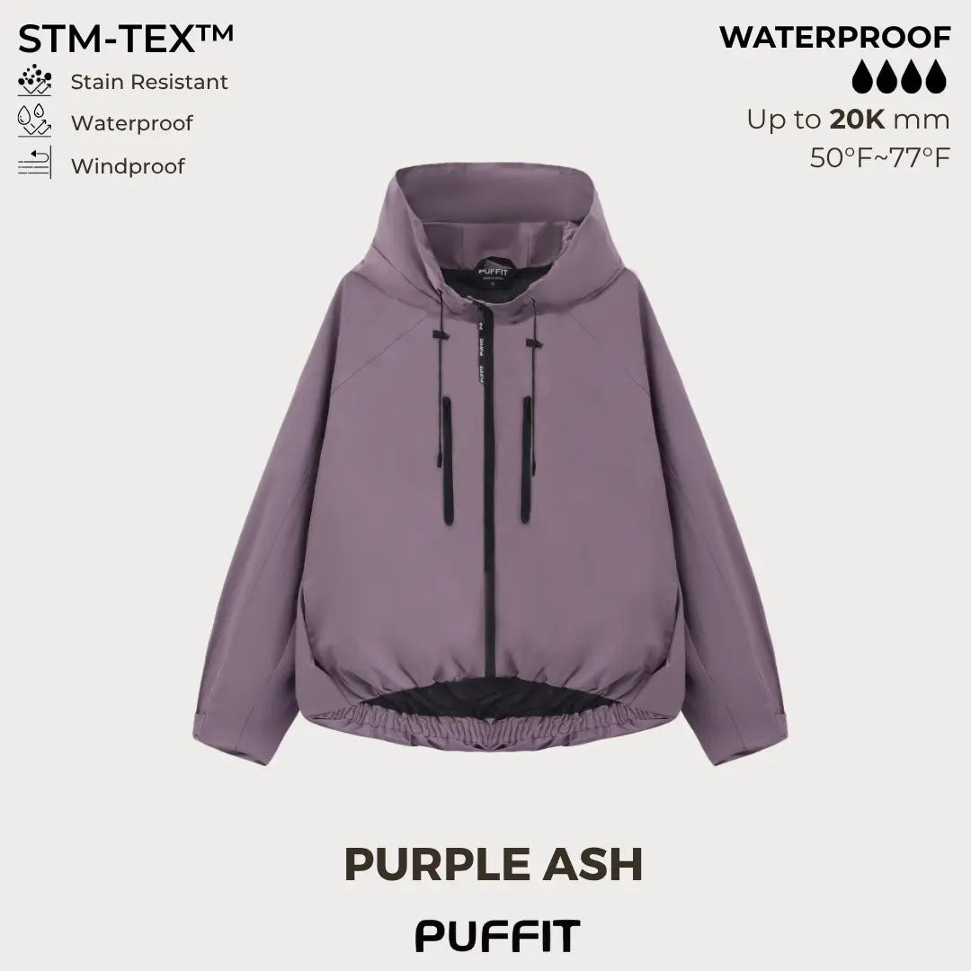 PUFFITER Short One-Size Rain Jacket With Pleated Hem,Hooded Jacket,Waterproof Jacket,Women Jacket,Wide-Brim Hood,Adjustable Cuffs,Zips,Outdoor Sport,Jacket,Statements,Windbreaker,Spring,Dog Walking,School Running,Football Mum,Stylish