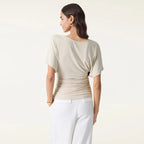 OGL Effortless Boatneck Batwing Sleeve Side Ruched Top - Stylish & Comfortable Women's Fashion baju kelawar outfit Quiet Luxury Essential cute spring clothes women's summer tops tiktokshopmemorialday summerwins