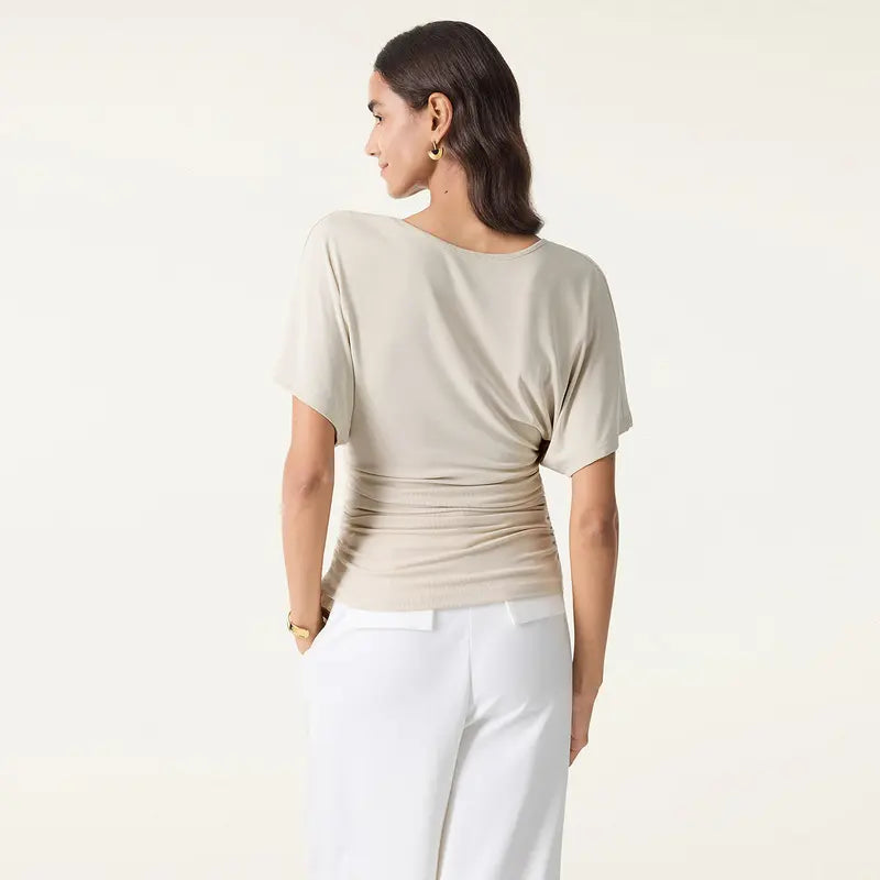 OGL Effortless Boatneck Batwing Sleeve Side Ruched Top - Stylish & Comfortable Women's Fashion baju kelawar outfit Quiet Luxury Essential cute spring clothes women's summer tops tiktokshopmemorialday summerwins