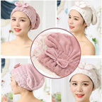 Women's 3-Piece Shiny Light Microfiber Hair Towel Caps, Super Absorbent Towel, Extra Soft, Fast Drying Plain Turban Wraps, 1 Size Fits All, Nighttime Wet Hair Use