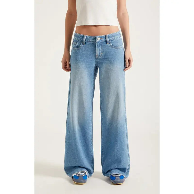 Psunan Women's Casey Low Rise Baggy Jeans Lighter Blue