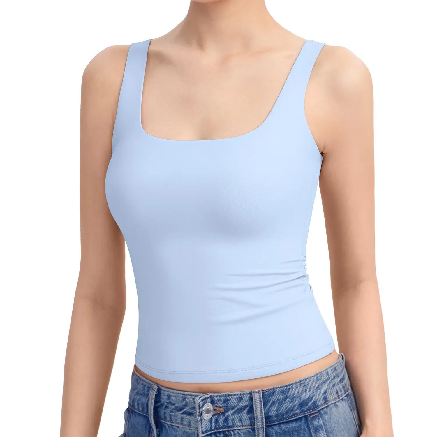 Women's Square Neck Tank Top, Wide Strap Buttery Soft Cami, Double Layer Stretchy Top, Comfortable Everyday Essential summerwins