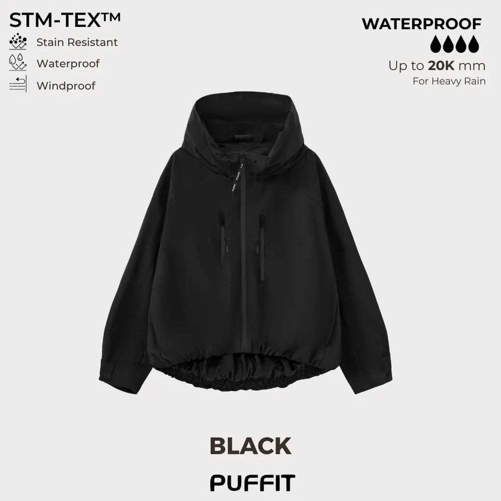 PUFFITER Short One-Size Rain Jacket With Pleated Hem,Hooded Jacket,Waterproof Jacket,Women Jacket,Wide-Brim Hood,Adjustable Cuffs,Zips,Outdoor Sport,Jacket,Statements,Windbreaker,Spring,Dog Walking,School Running,Football Mum,Stylish