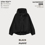 PUFFITER Short One-Size Rain Jacket With Pleated Hem,Hooded Jacket,Waterproof Jacket,Women Jacket,Wide-Brim Hood,Adjustable Cuffs,Zips,Outdoor Sport,Jacket,Statements,Windbreaker,Spring,Dog Walking,School Running,Football Mum,Stylish