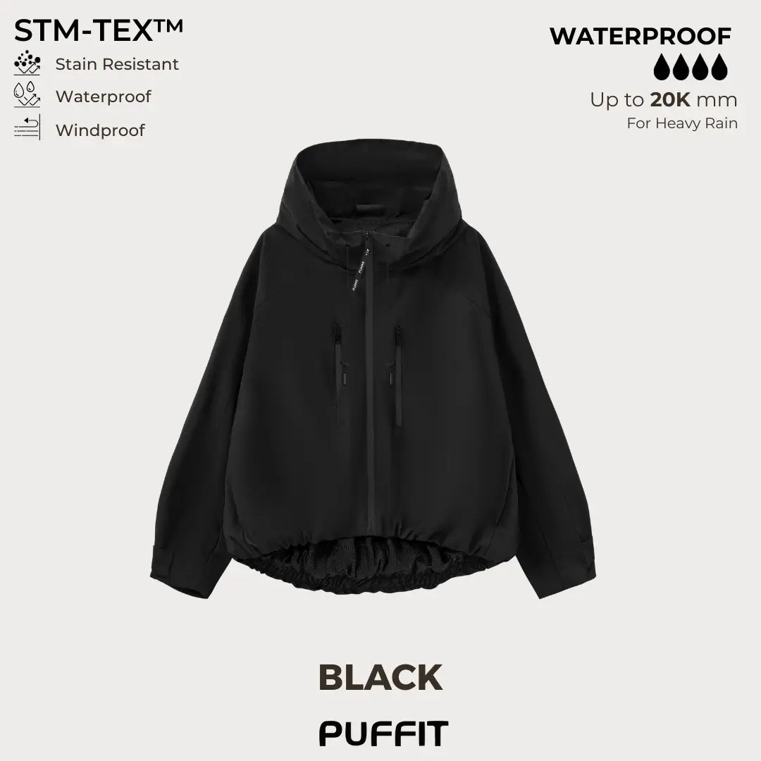 PUFFITER Short One-Size Rain Jacket With Pleated Hem,Hooded Jacket,Waterproof Jacket,Women Jacket,Wide-Brim Hood,Adjustable Cuffs,Zips,Outdoor Sport,Jacket,Statements,Windbreaker,Spring,Dog Walking,School Running,Football Mum,Stylish