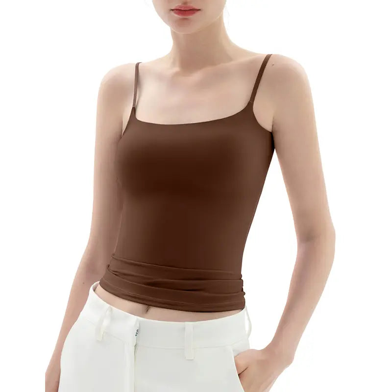 Spaghetti Strap Tank Top, Double Layer Not See-Through Cami, Buttery Soft Stretchy Top, Minimal Chic Essential summerwins