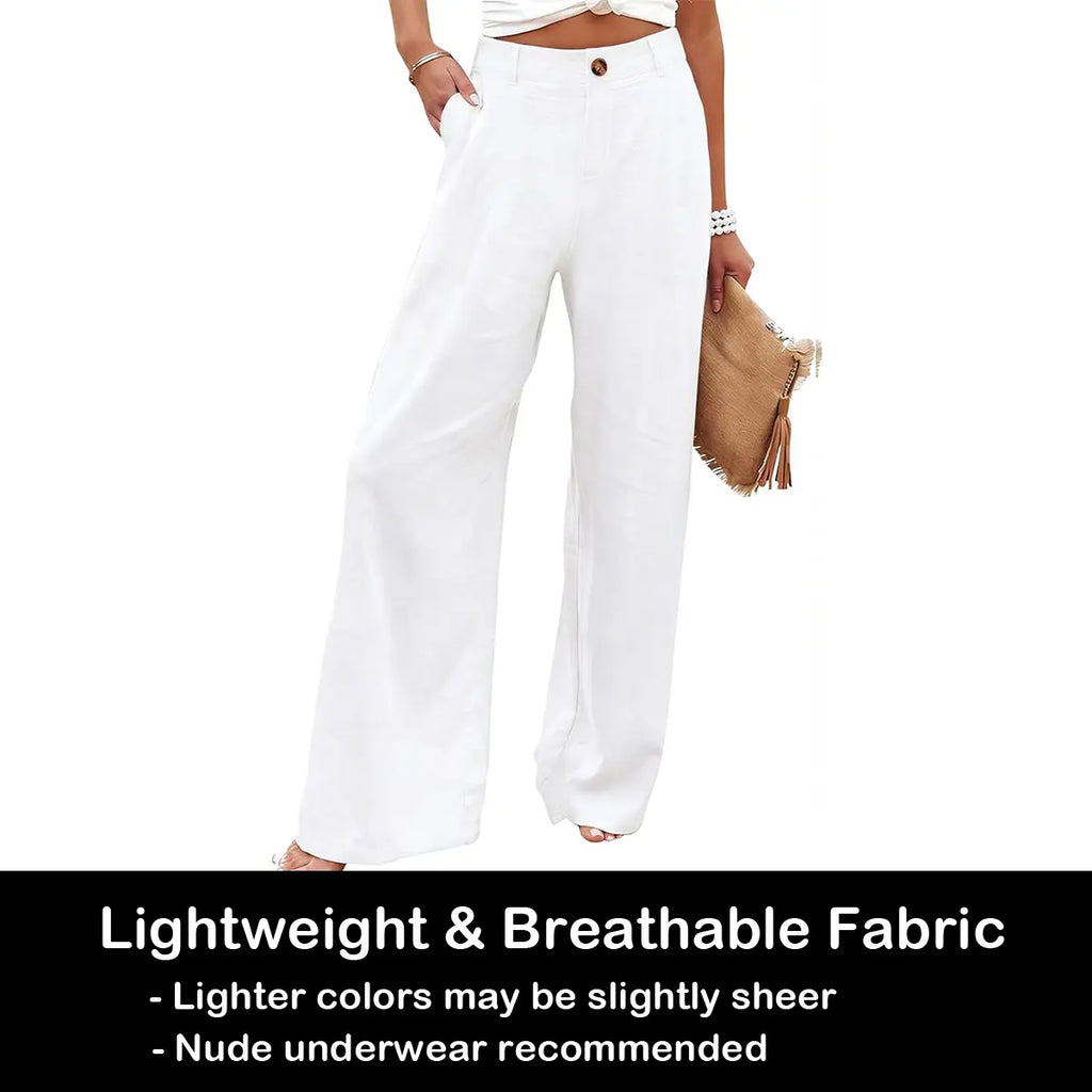 Tanming Womens Cotton Linen Pants Casual Button Up High Waisted Wide Leg Trousers Minimalist Basic Breathable Fabric Casual Loose Comfy Summer Beach Trousers,summerwins