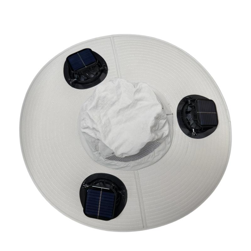 2026 New Three Solar Fan Outdoor Cooling Fan Hat — Sun Protection Hat with Solar Fan,Three-Power Rechargeable Fan