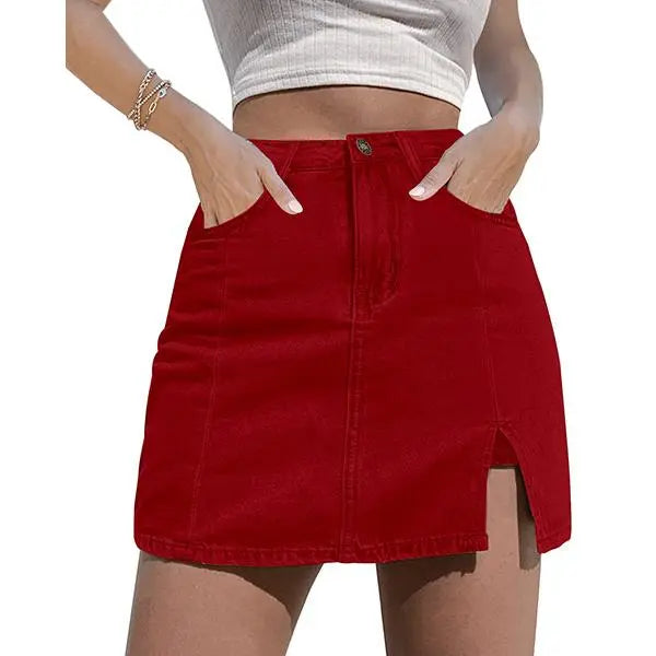 luvamia Skorts Skirts for Women Denim Mini Casual Oversize Skirt Side Slit with High Waisted Jean Shorts Stretchy