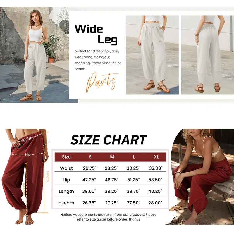 UANEO SummerVibes Women's Baggy Wideleg Pants Casual Elastic Waisted Palazzo Harem Pants with Pockets